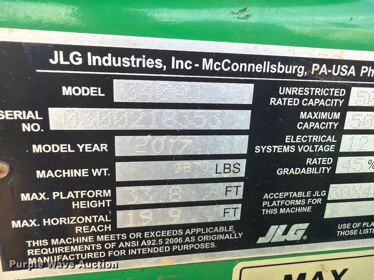 image for item FK5246 2017 JLG 340AJ boom lift