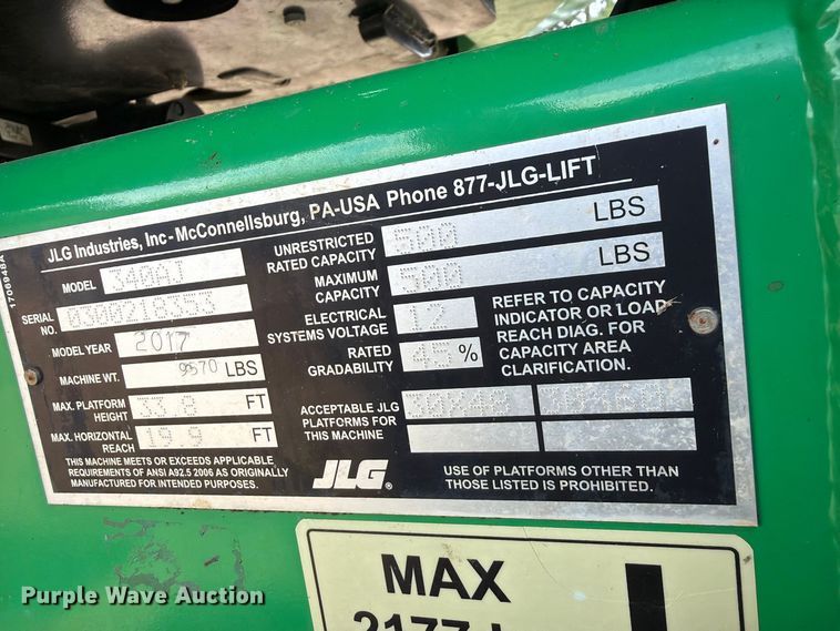 image for item FK5246 2017 JLG 340AJ boom lift