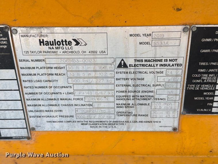 image for item FT6219 2019 Haulotte 5533A 