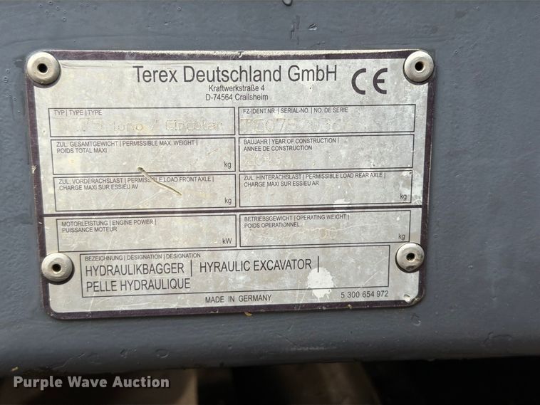 image for item FT6361 2013 Terex TC75 mini excavator