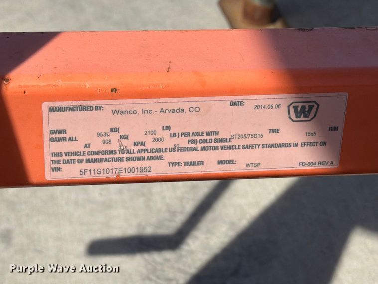 image for item FT6397 2014 Wanco WTSP arrow board trailer