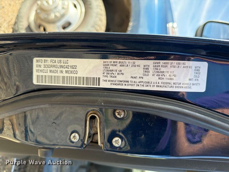 image for item FT6829 2022 RAM 3500 Crew Cab pickup truck
