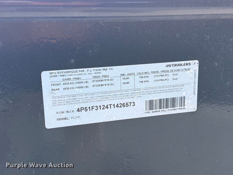 image for item FT6830 2026 PJ PL241 equipment trailer
