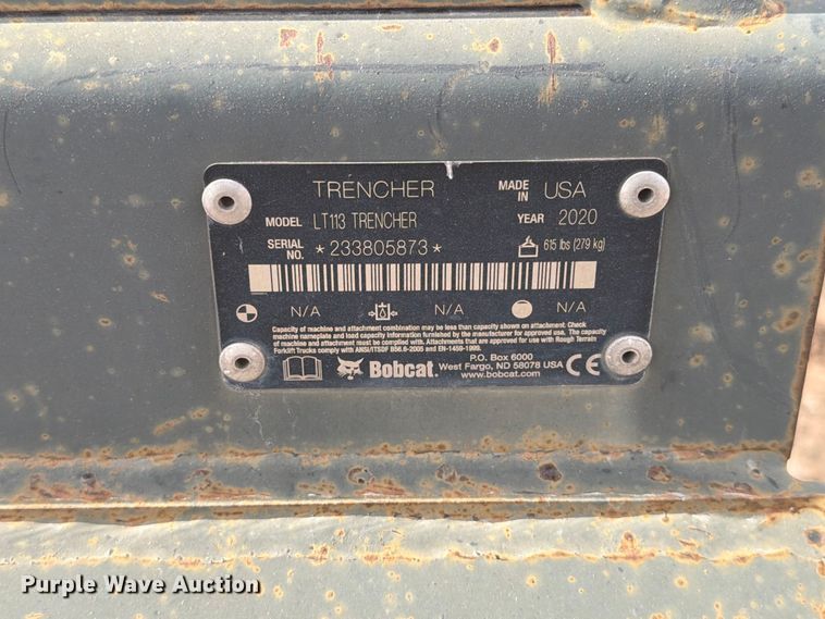 image for item FT6834 2020 Bobcat LT113 Trencher skid steer trencher
