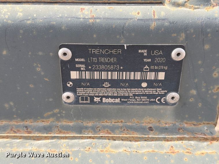 image for item FT6834 2020 Bobcat LT113 Trencher skid steer trencher