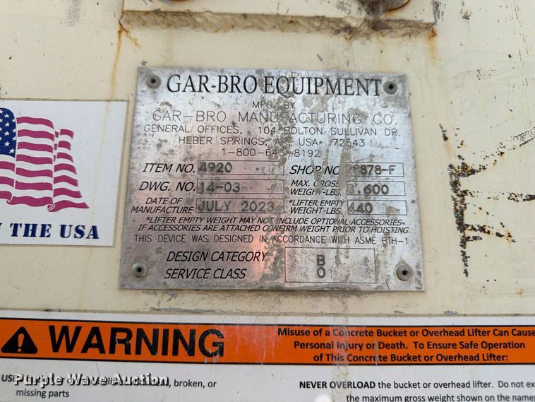image for item FU0520 2023 Gar-Bro 4920 concrete bucket