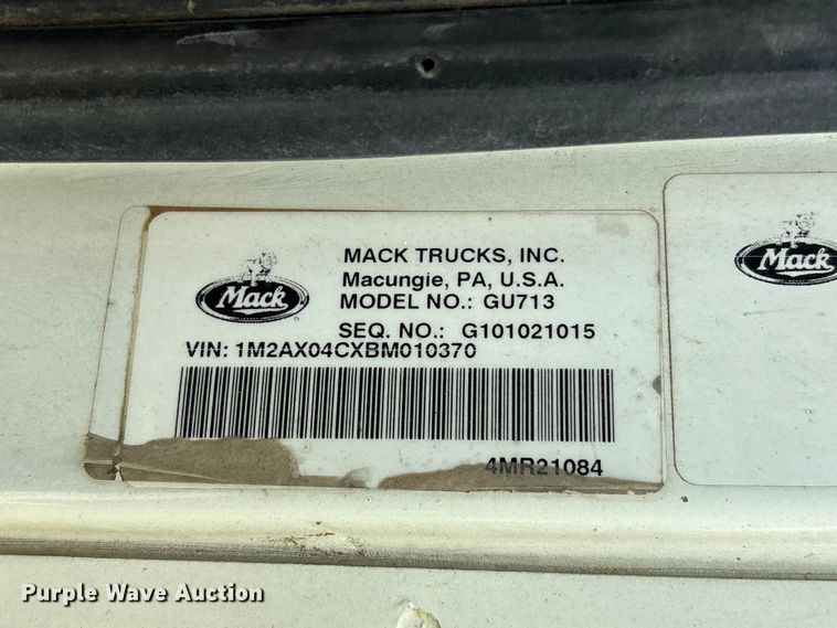 image for item YA3142 2011 Mack GU713 dump truck