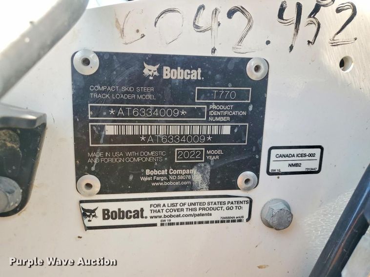 image for item YA4520 2022 Bobcat T770 tracked skid steer loader