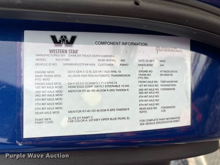 image for item YA4627 2026 Western Star 49X Chassis dump truck