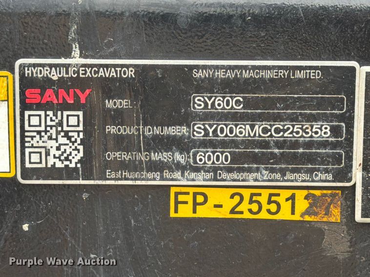 image for item YA4722 2022 Sany SY60C mini excavator