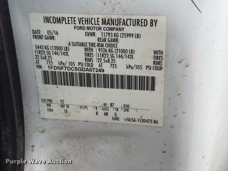 image for item YA4734 2016 Ford F750 Super Duty forestry bucket truck