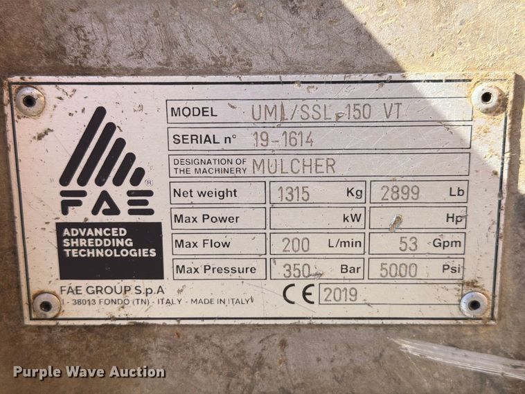 image for item YA4933 2019 FAE UML/SSL 150 VT skid steer mulcher