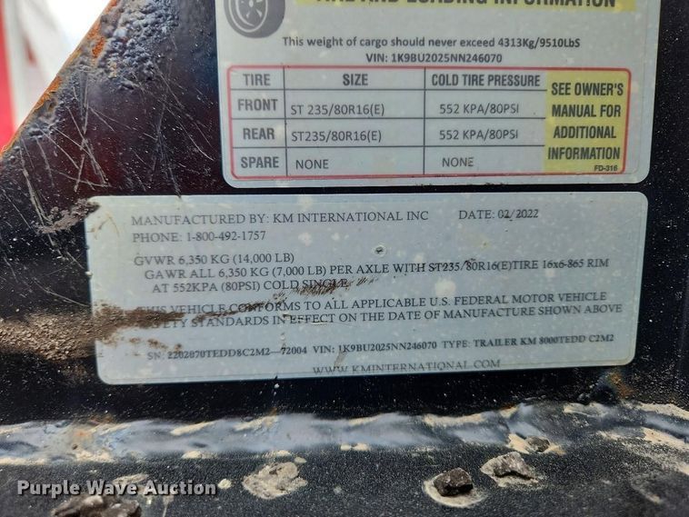 image for item YA5195 2022 KM International 8000TEDD C2M2 asphalt hot box trailer