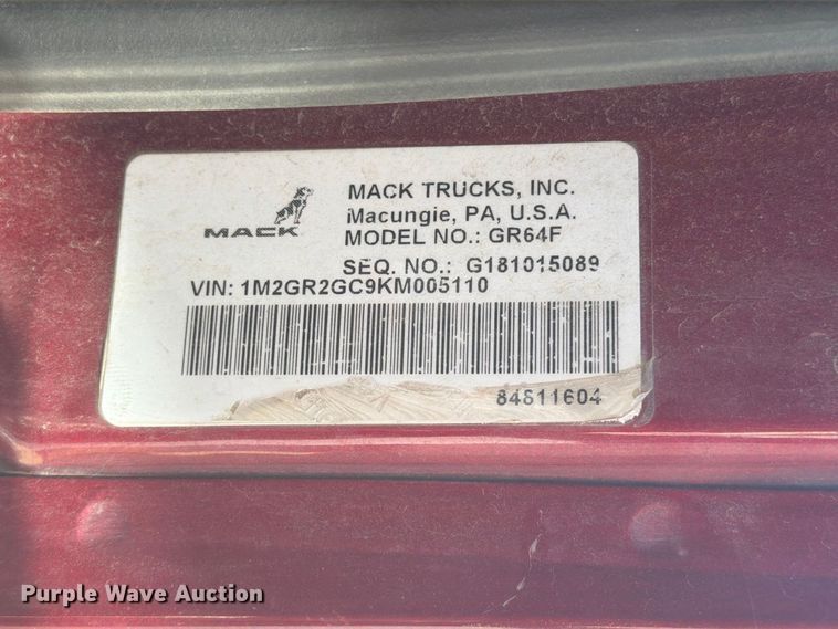 image for item YA5303 2019 Mack Granite dump truck