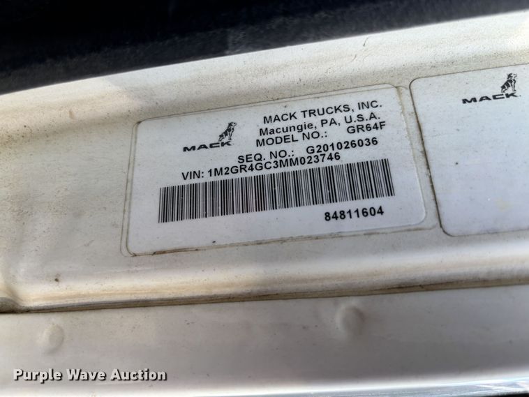 image for item ZA0836 2021 Mack Granite dump truck
