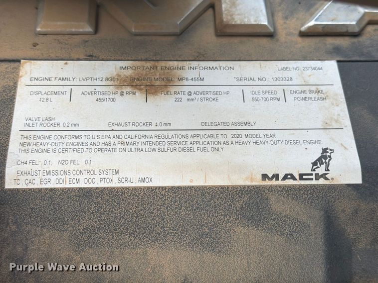 image for item ZA0836 2021 Mack Granite dump truck