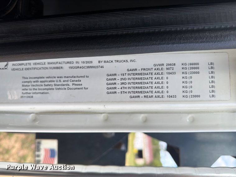 image for item ZA0836 2021 Mack Granite dump truck
