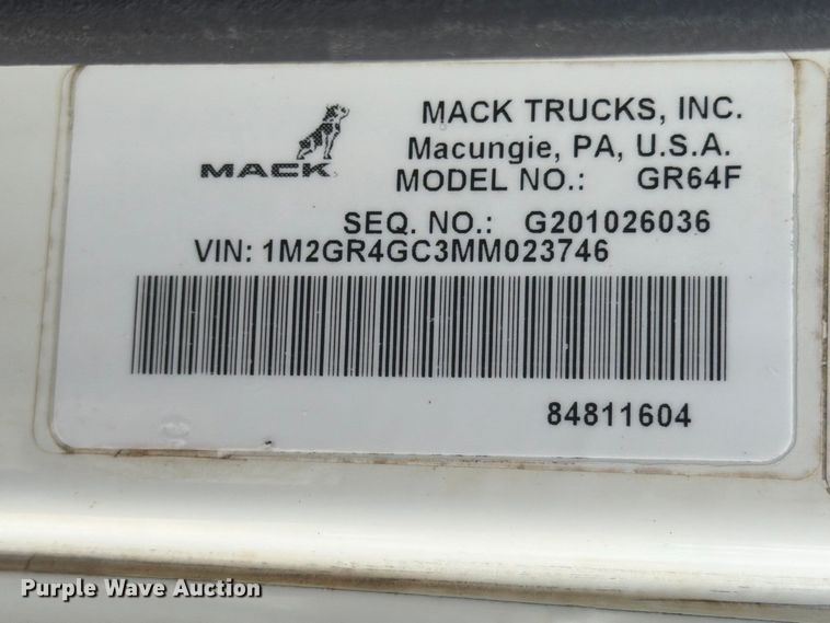 image for item ZA0836 2021 Mack Granite dump truck