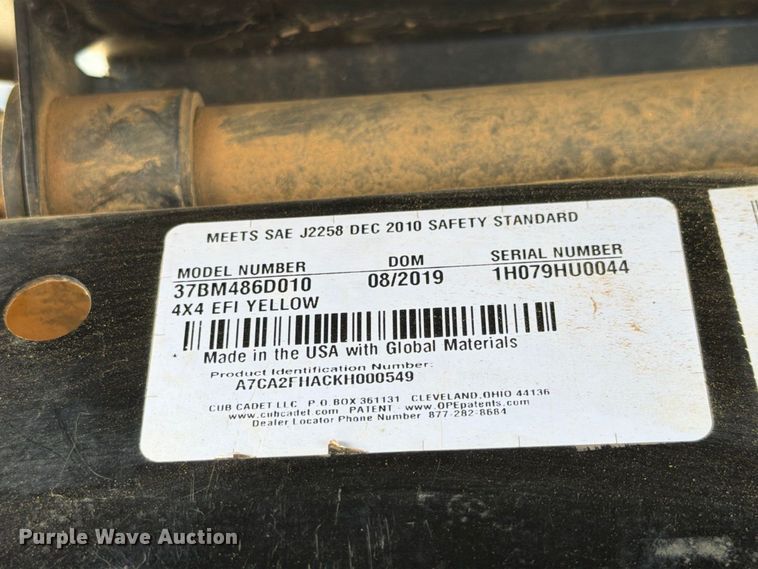 image for item DT2929 2019 Cub Cadet Volunteer utility vehicle