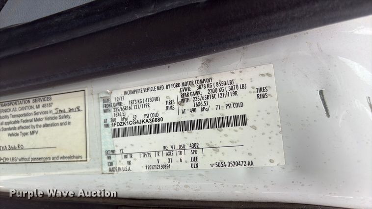 image for item EF1157 2018 Ford Transit 150 van