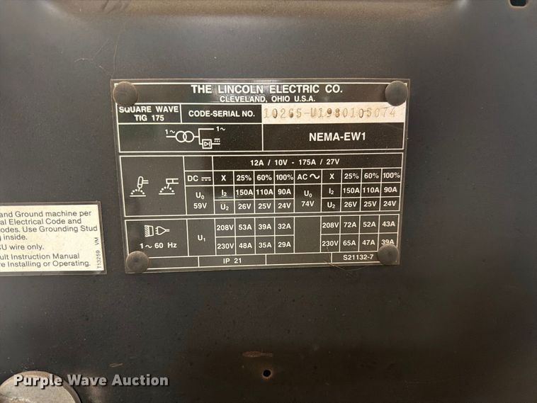 image for item EI7688 Lincoln Square Wave Tig 175 welder