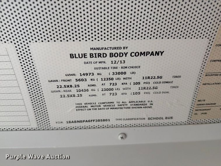 image for item EI7763 2015 Blue Bird All American school bus