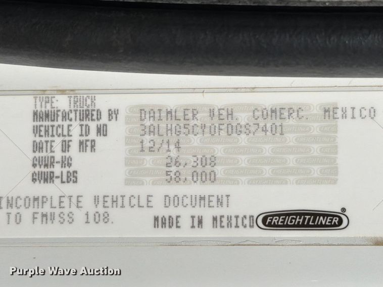 image for item EO8761 2015 Freightliner 108SD dump truck