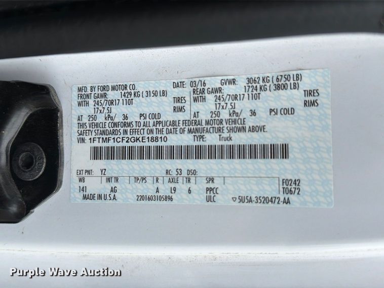 image for item EO8780 2016 Ford F150 XL pickup truck