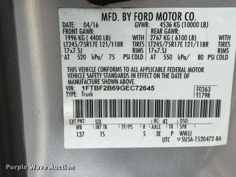 image for item EX4615 2016 Ford F250 Super Duty pickup truck