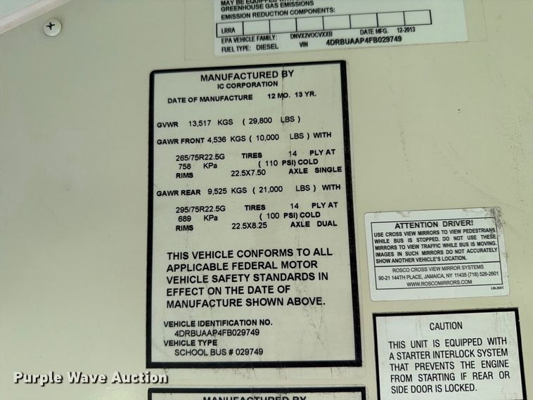 image for item FH6418 2015 IC Bus PB105 school bus