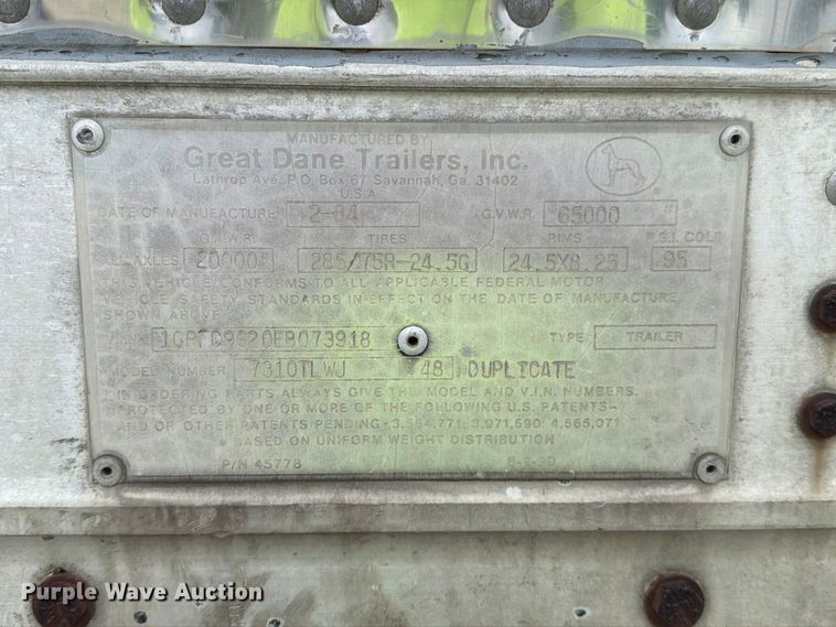 image for item FN5871 1984 Great Dane 7310TLWJ dry van trailer