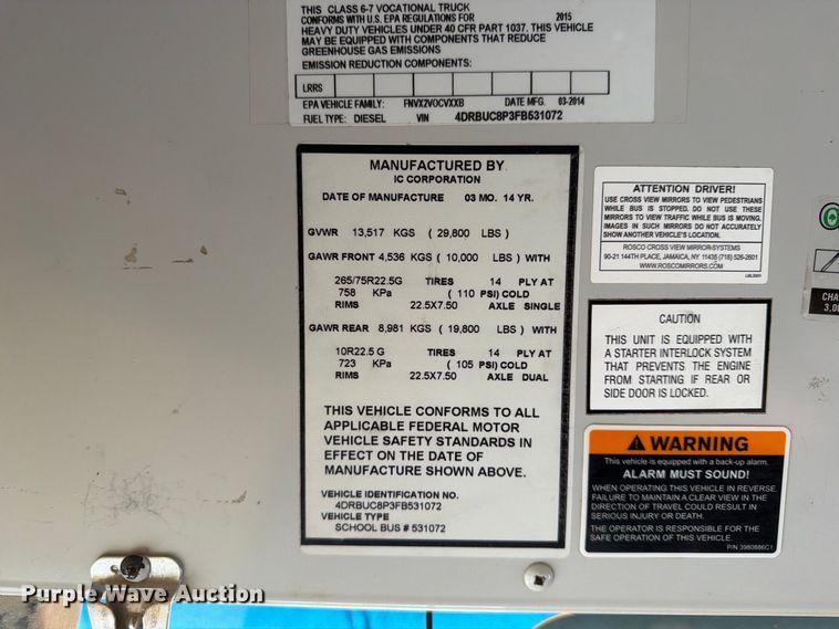 image for item FP4062 2015 IC Bus PB105 school bus