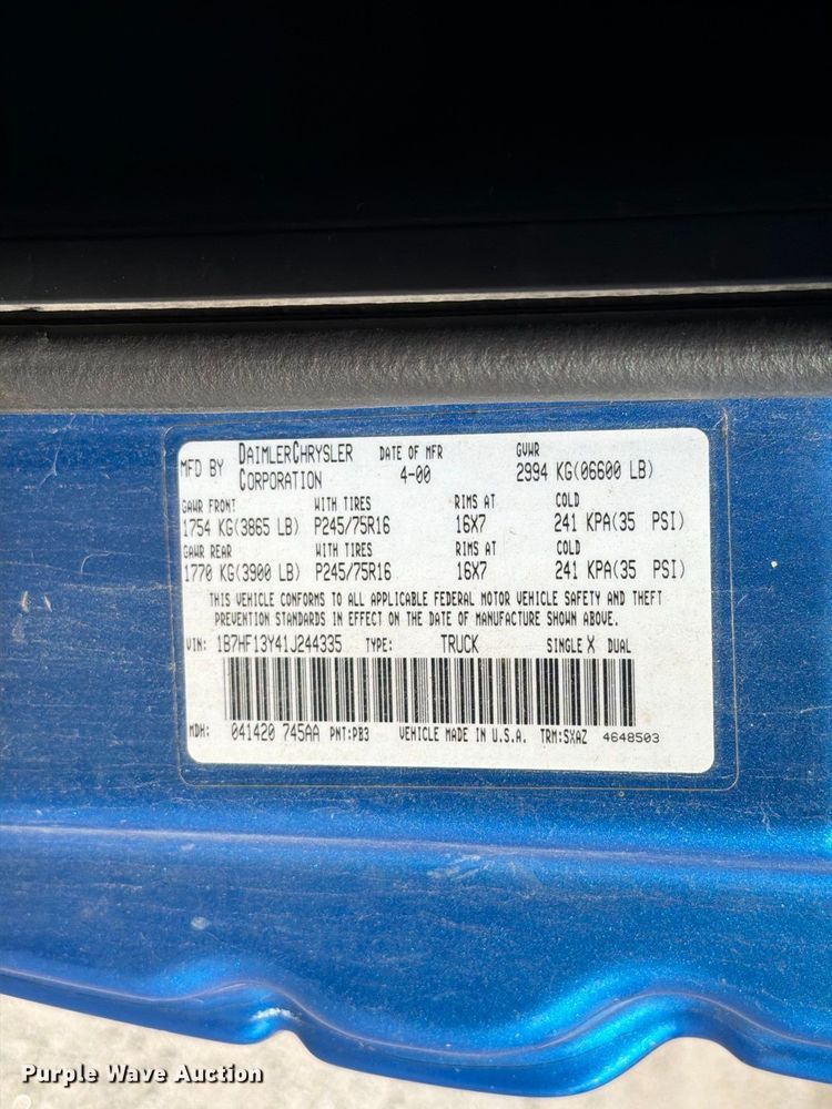 image for item FT6308 2001 Dodge Ram 1500 Ext. Cab pickup truck