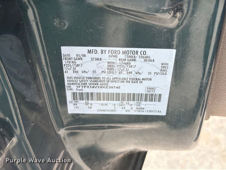 image for item FT6311 2008 Ford F150 Ext. Cab pickup truck