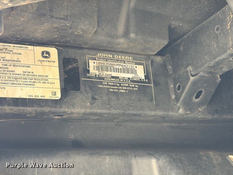 image for item FT7518 2021 John Deere 835R utility vehicle
