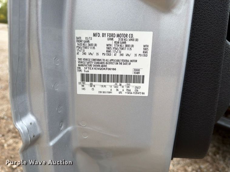 image for item FT7524 2013 Ford F150 Ext. Cab pickup truck