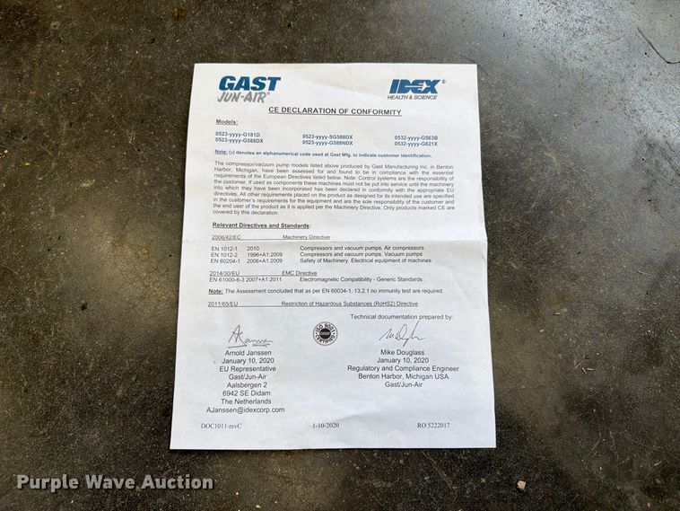 image for item FU0535 Gast 0523-V191Q-G588NDX vacuum pump