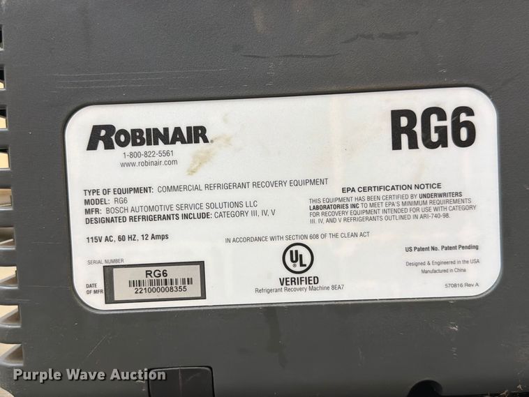 image for item FU0560 Robinair RG6 refrigerant recovery recycling machine