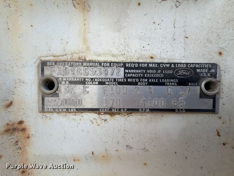 image for item FU1046 1970 Ford F100 pickup truck