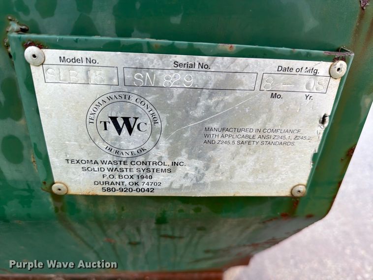image for item NF9675 2008 TWC SLB15 roll-off dumpster