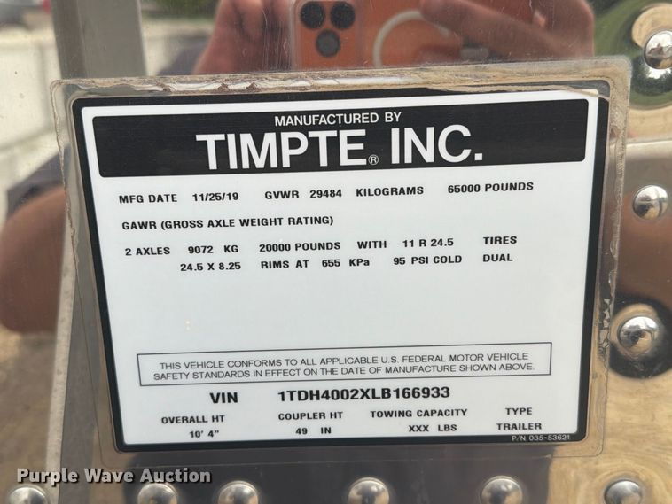 image for item DY3458 2020 Timpte grain trailer