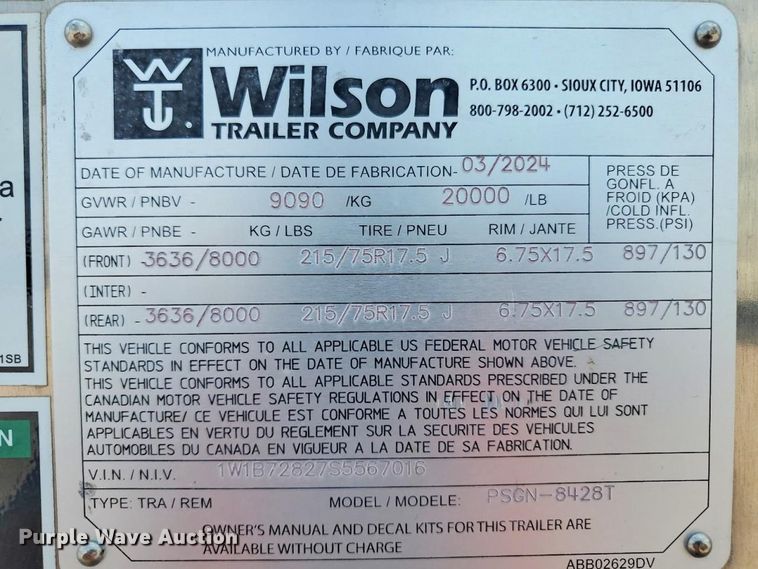 image for item YA4659 2025 Wilson PSGN 8428T livestock trailer