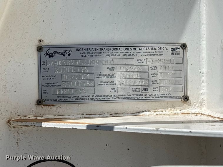 image for item DW1308 2022 Intramet ED-36-FL end dump trailer