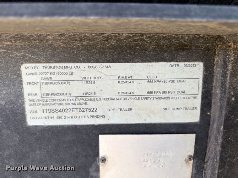 image for item ED0204 2014 Circle R  by Thurston SS402 side dump trailer