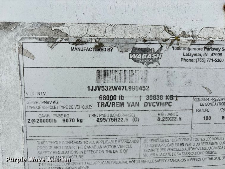 image for item ER3406 2007 Wabash DVCVHPC dry van trailer
