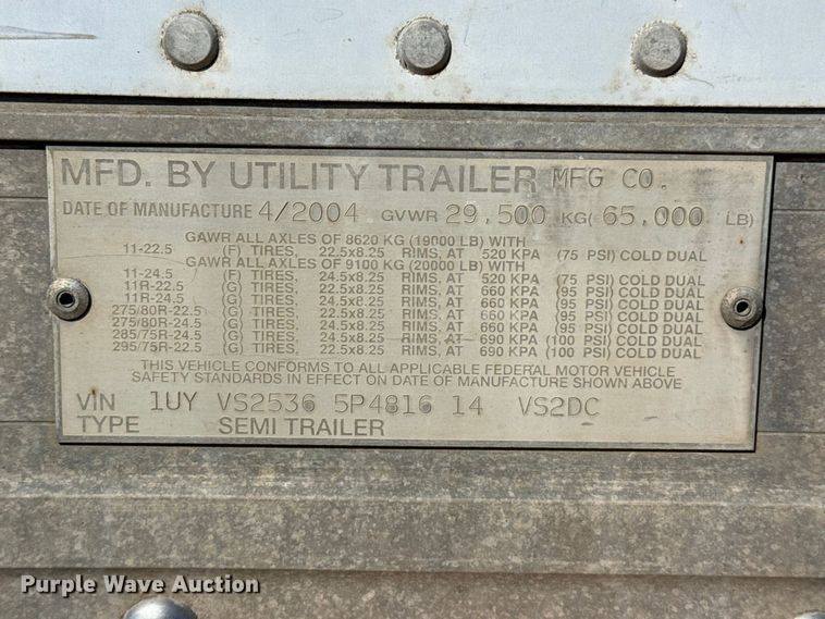 image for item EW4364 2005 Utility VS2DC dry van trailer