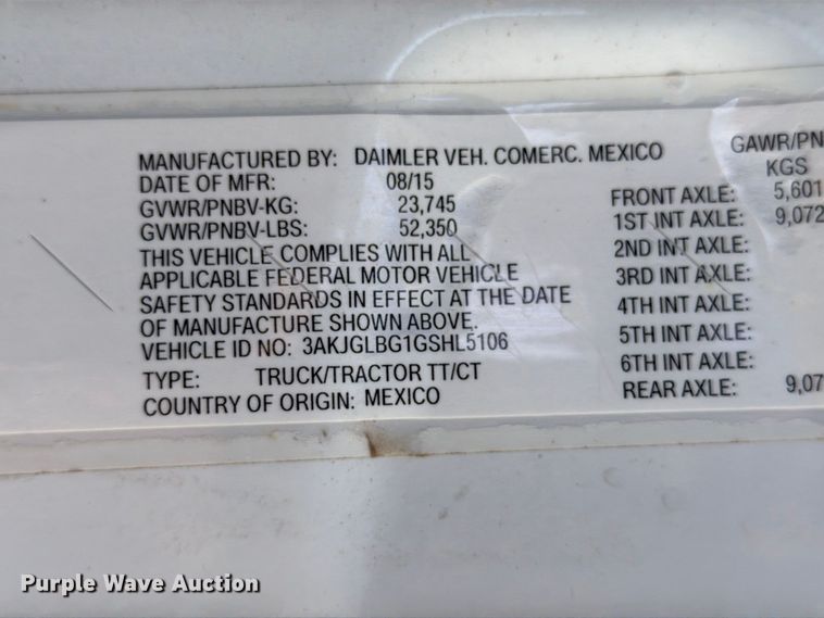 image for item EX1043 2016 Freightliner Cascadia 125 semi truck
