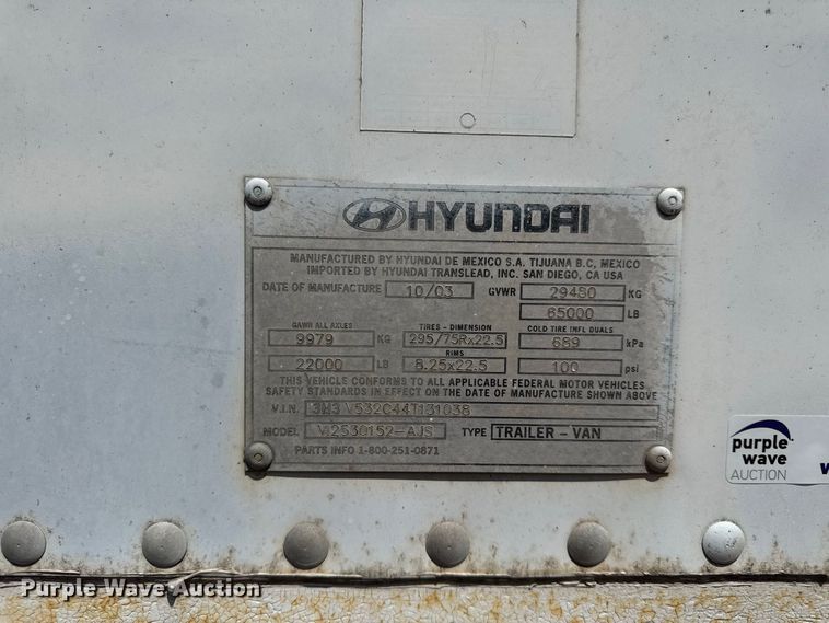 image for item EX2204 2004 Hyundai V12530152-AJS dry van trailer