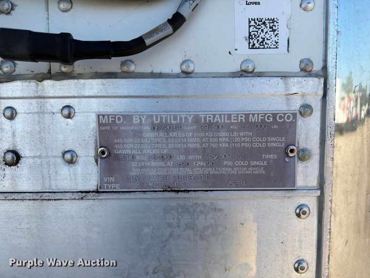 image for item FB5170 2014 Utility VS2RA refrigerated van trailer