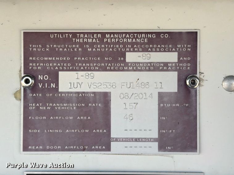 image for item FB5170 2014 Utility VS2RA refrigerated van trailer